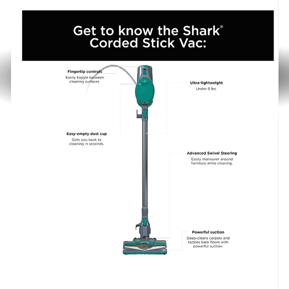 COPY - Shark® Corded Stick Vacuum, Green CS110EM BRAND NEW In Box Never Opened - Picture 3 of 12